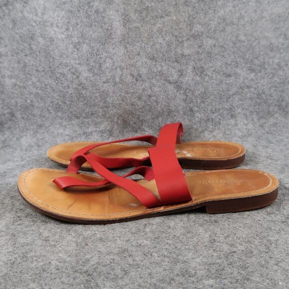 White Mt Shoes Womens 8 Sandals Slip On Casual Toe Ring Flat Red Boho Summer - Picture 3 of 9